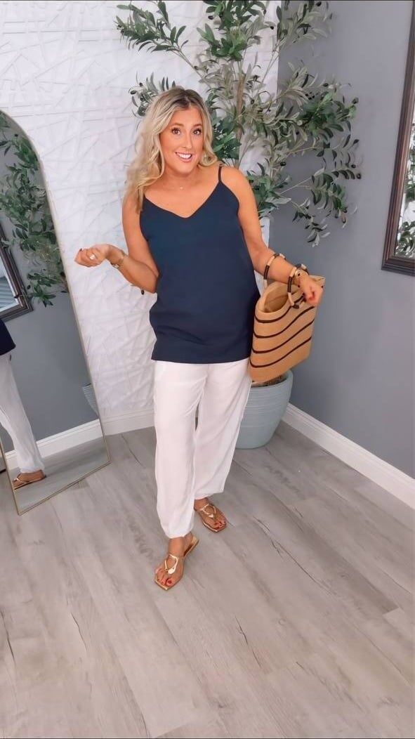 Navy tank with white pants
